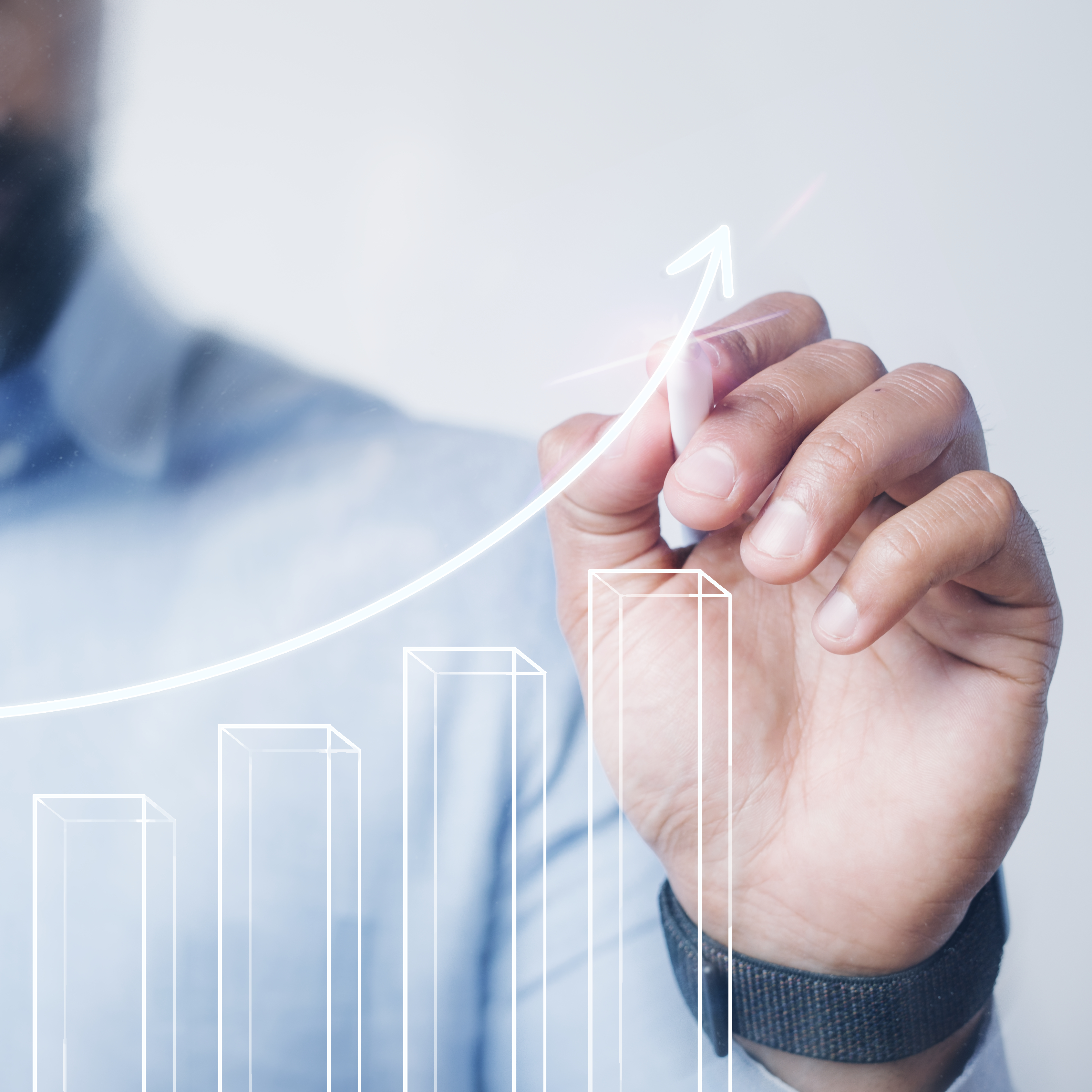 Man giving a bar graph presentation using a high technology digi Man giving a bar graph presentation using a high technology digital pen